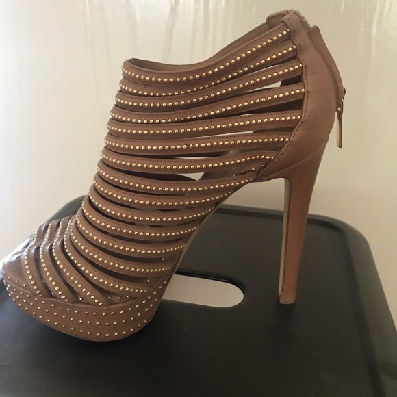 Chritian Dior Studded Caged Bootie Heels Gold Tan - Picture 3 of 6